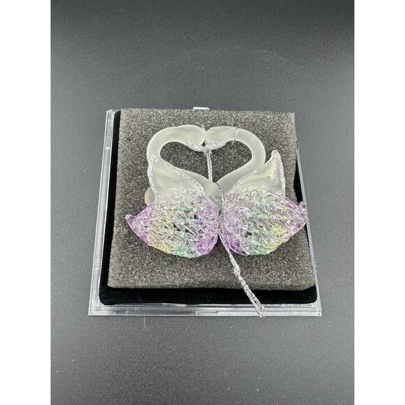 Vintage Hand Spun Glass Pair of Swans Ornament 2.5" 1990s Original Box - Picture 2 of 9